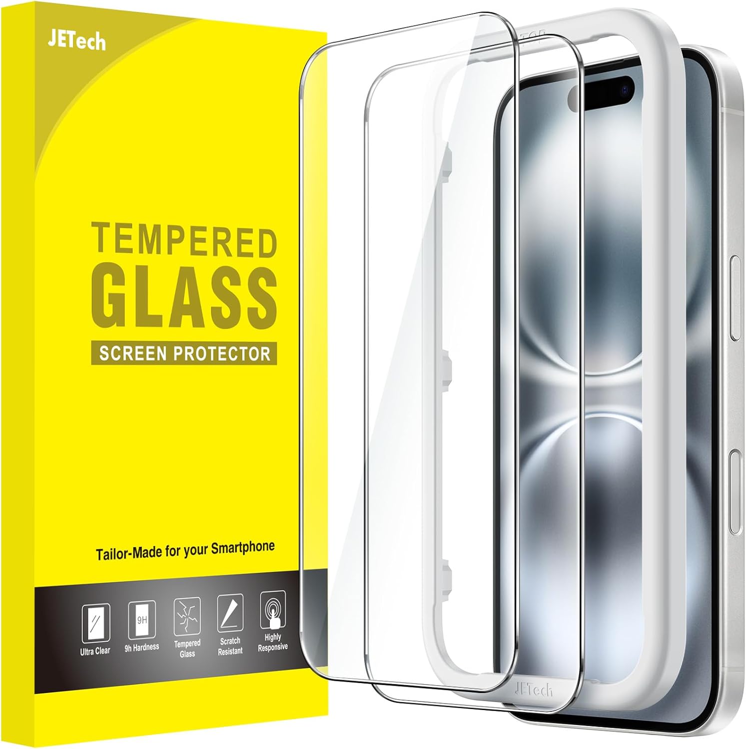 JETech Screen Protector for iPhone 16 6.1-Inch, Tempered Glass Film with Easy In...