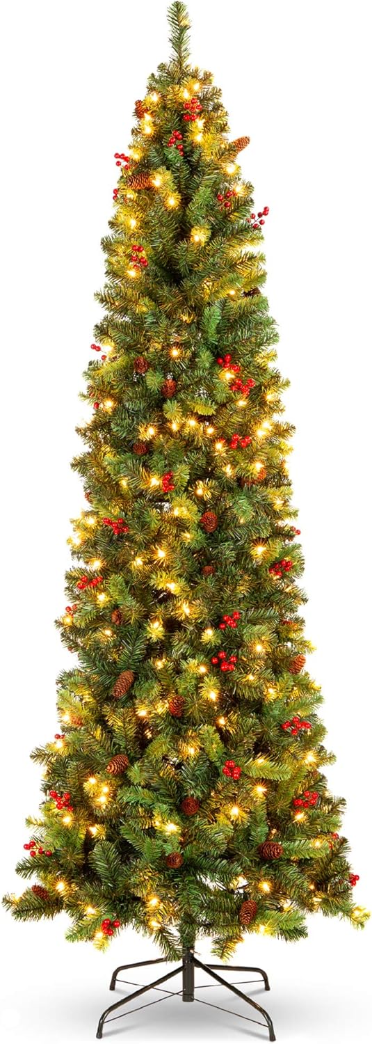 Best Choice Products 12ft Pre-Lit Spruce Pencil Christmas Tree Pre-Decorated for...