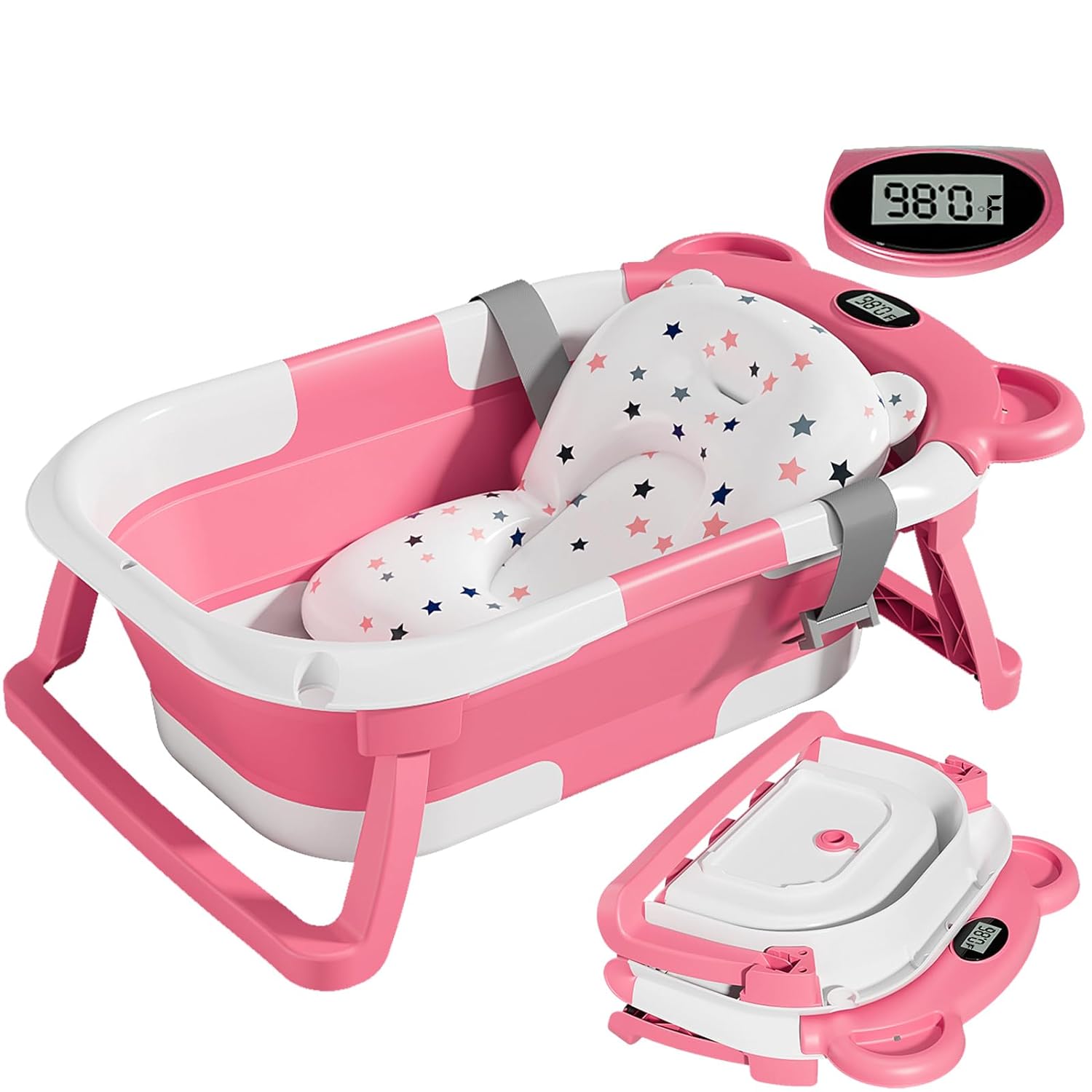 TPN Collapsible Baby Bathtub for Infants to Toddler with Real-time Temp Monitor+...