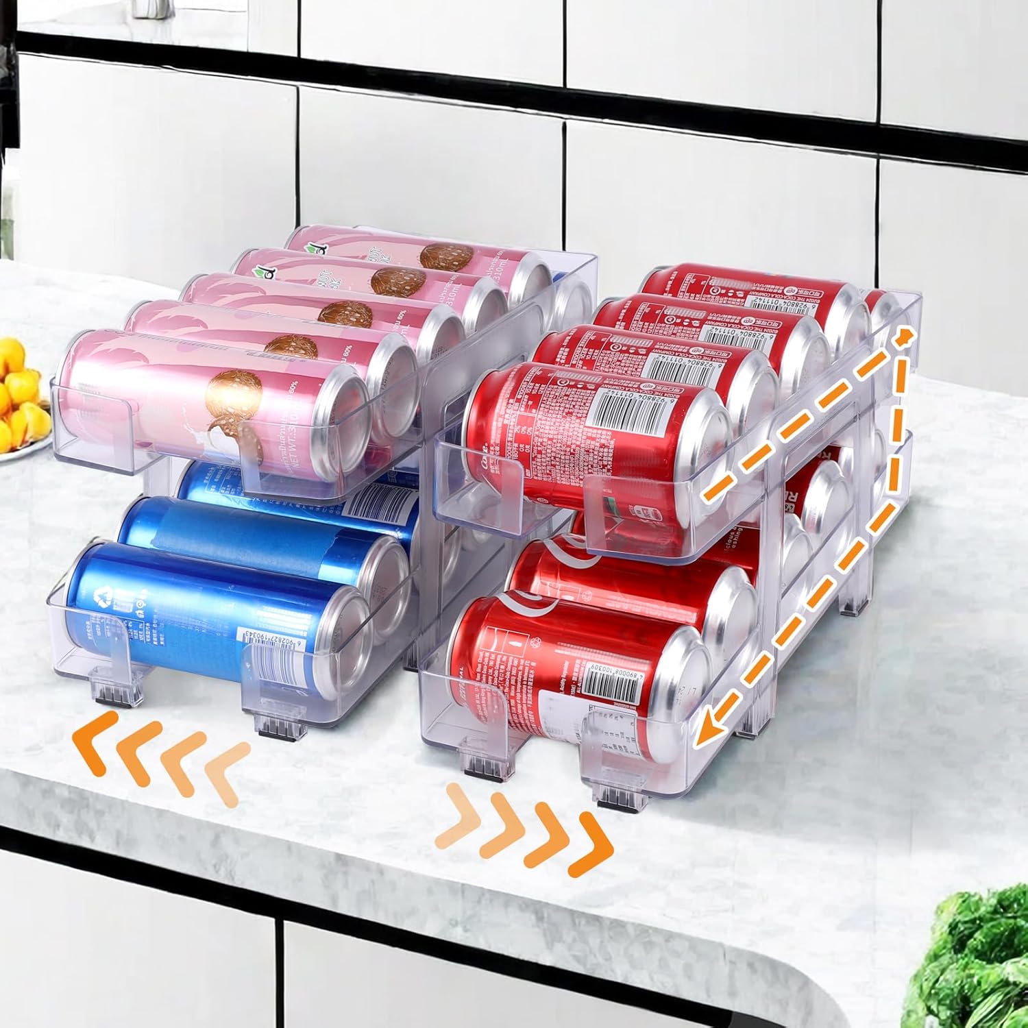 2 Pack Soda Can Dispenser for Refrigerator, Adjustable Width Soda Can Organizer...