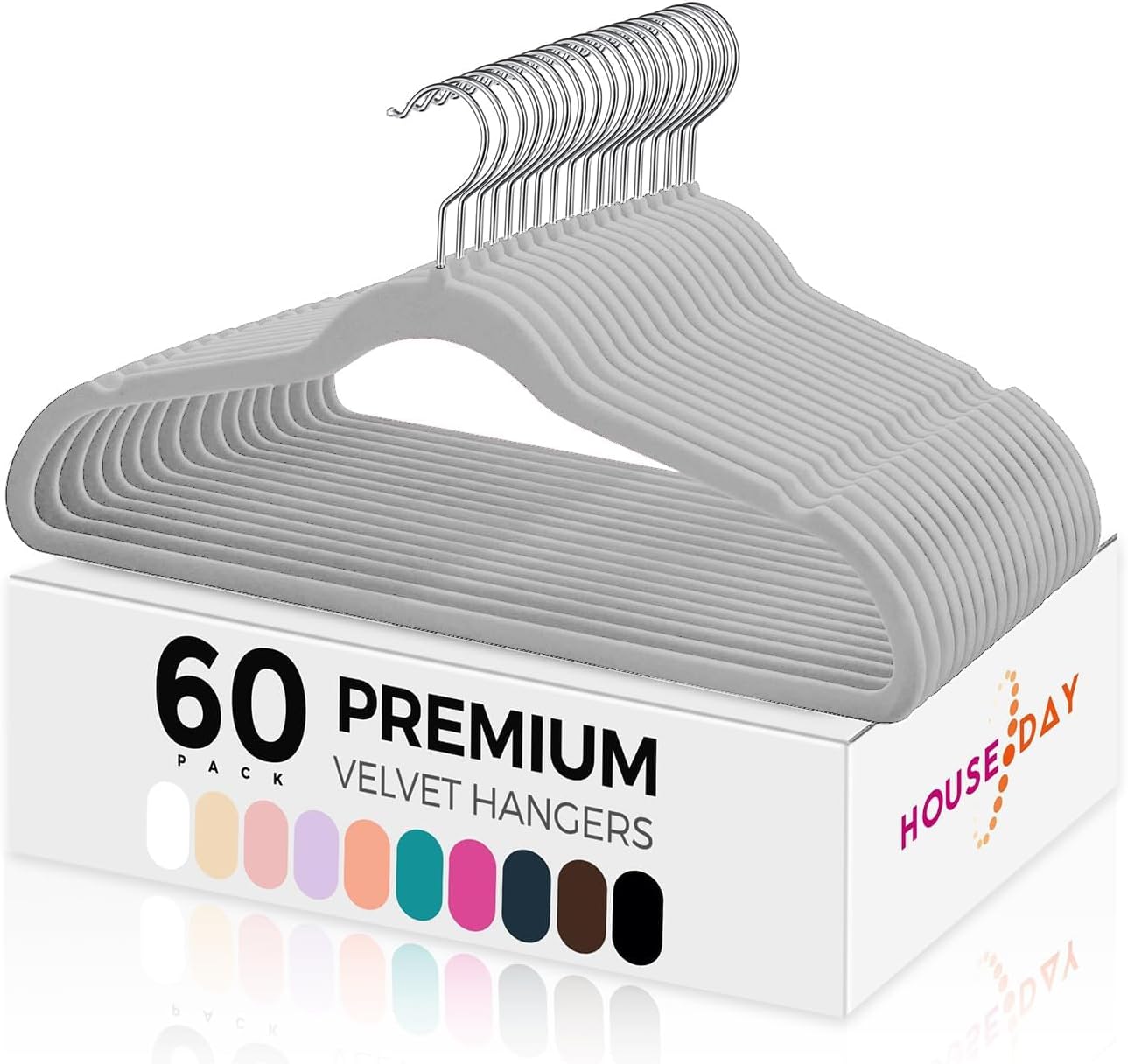 HOUSE DAY Grey Velvet Hangers 60 Pack-Premium Clothes Hangers Non-Slip Felt Hang...