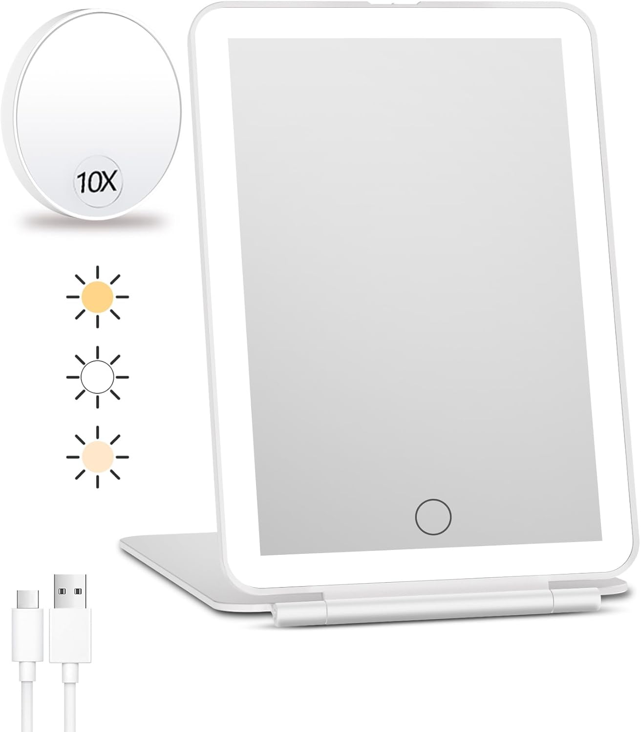 FUNTOUCH Rechargeable Travel Makeup Mirror with Lights and 10X Magnifying Mirror...