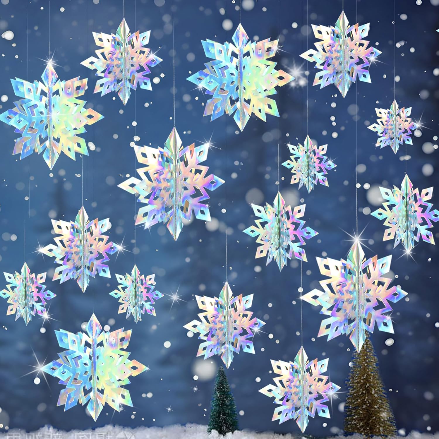 OuMuaMua Christmas Snowflake Decorations, 15pcs Xmas 3D Iridescent Snowflakes 3D...