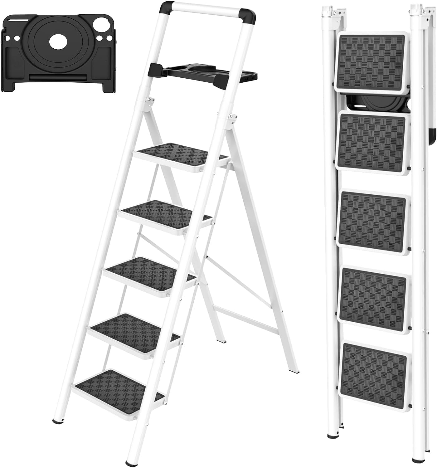 HBTower Step Ladder, Step Ladder Folding Step Stool, Portable Sturdy Steel Ladde...