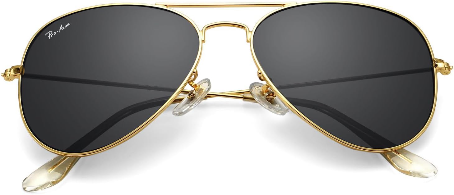 Pro Acme Classic Aviator Sunglasses for Men Women 100% Real Glass Lens A3 Grey/G...