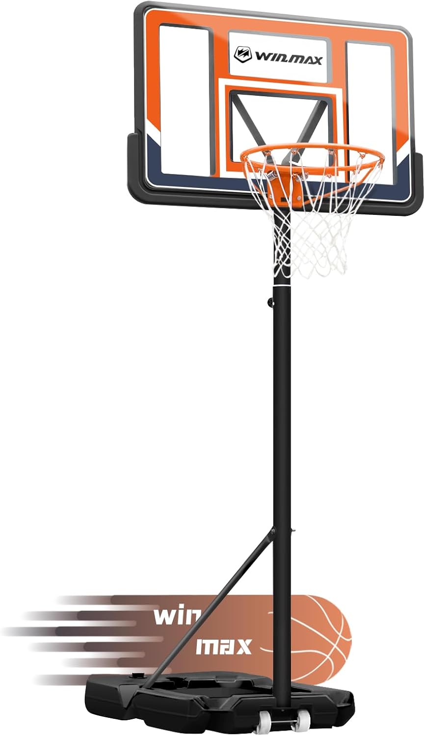 WIN.MAX Basketball Hoop Outdoor 3.8-10ft Adjustable Height, 44inch Backboard, Sw...