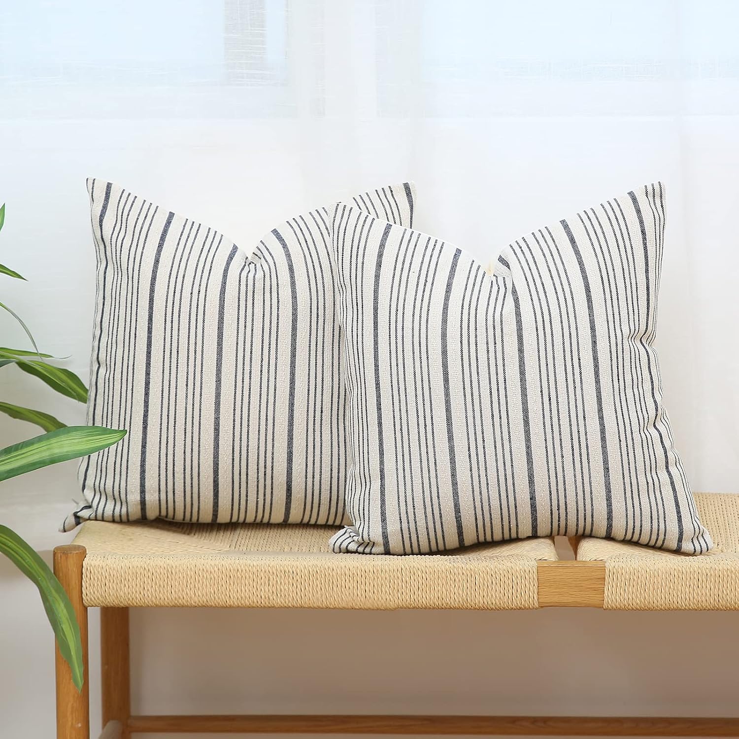 Kiuree Navy Blue and Cream Farmhouse Throw Pillow Covers 16 x 16, Modern Accent...