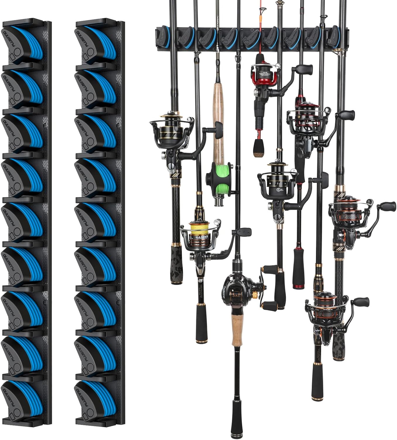 PLUSINNO 2 pack Vertical Fishing Rod rack, Wall Mounted Fishing Rod holder, 2 Pa...
