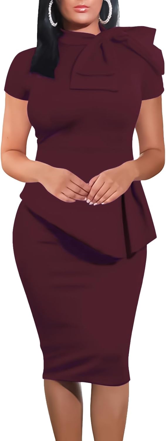TOPONSKY Ruched Women Peplum Tea Party Bow Maternity Formal Church Dress X-Large...