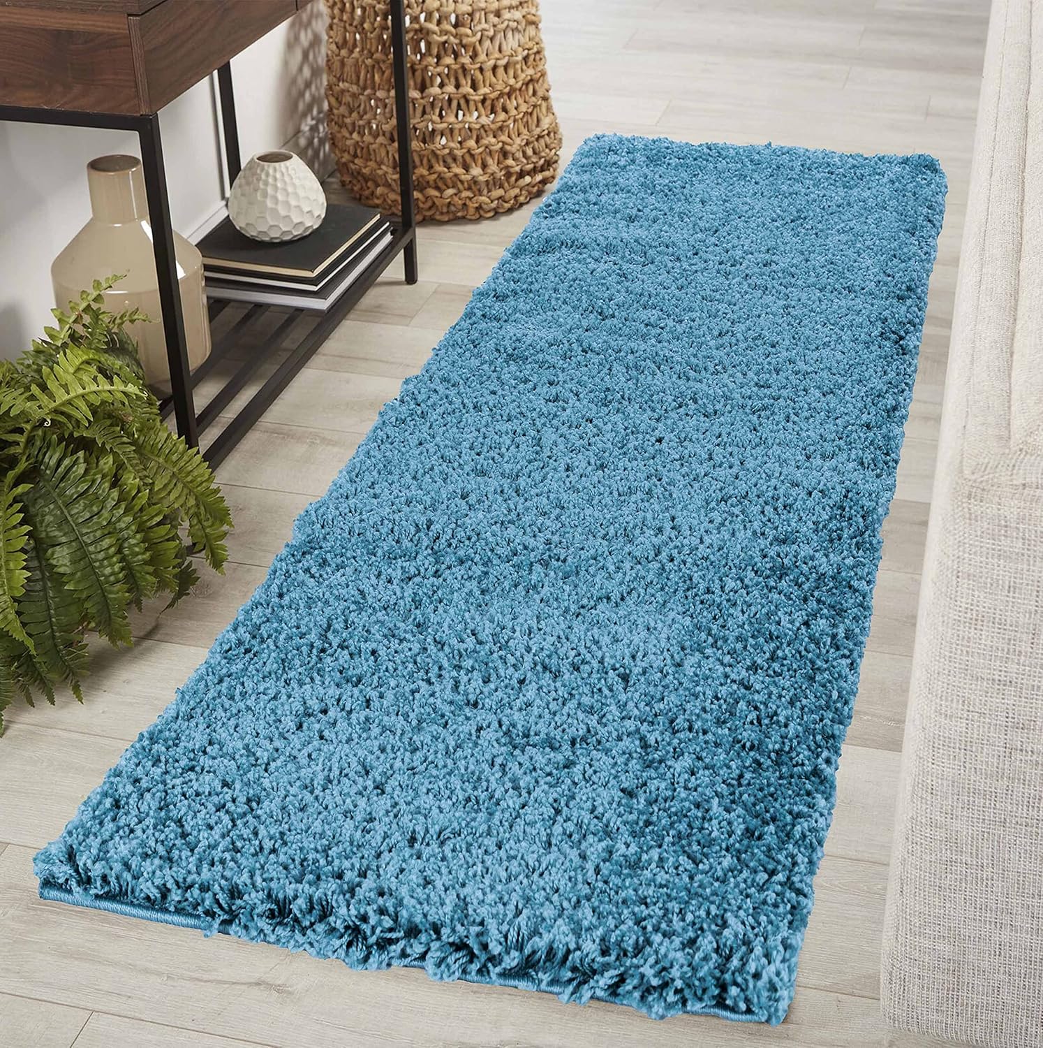 Serdim Rugs Living Room Hallway Runner Shaggy Rugs, Polypropylene, Teal, 60x220c...