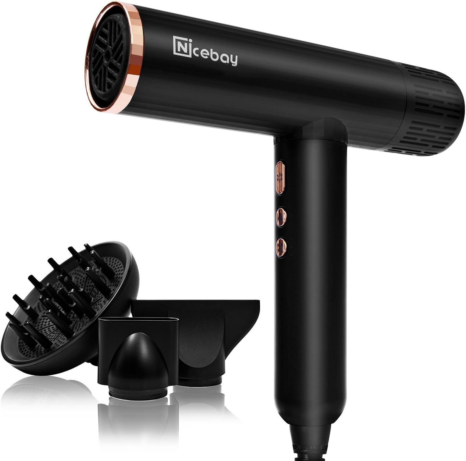 Nicebay Ionic Hair Dryer, Professional Blow Dryer with 3 Attachments, 110000RPM...