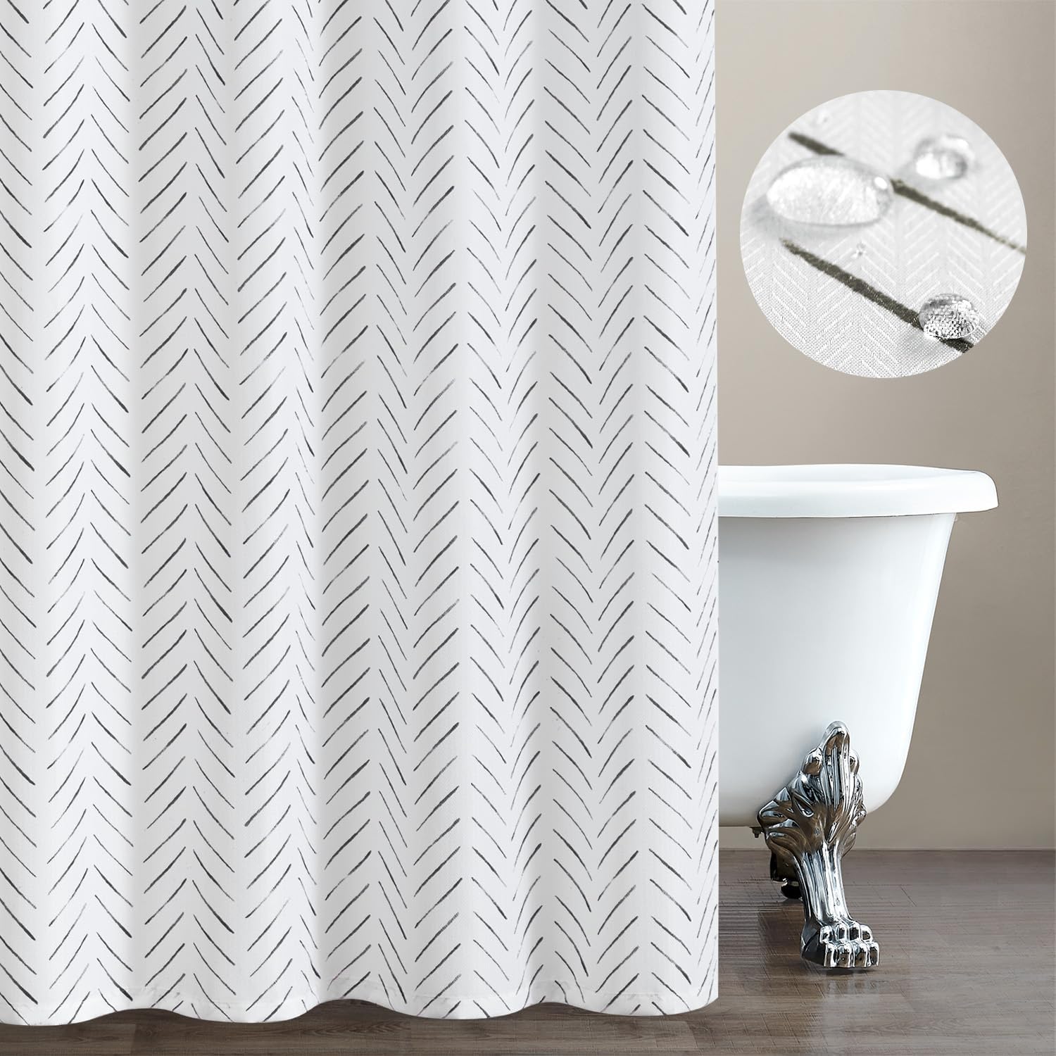 jinchan Black and White Shower Curtain Herringbone Fabric Shower Curtain Zig Zag...