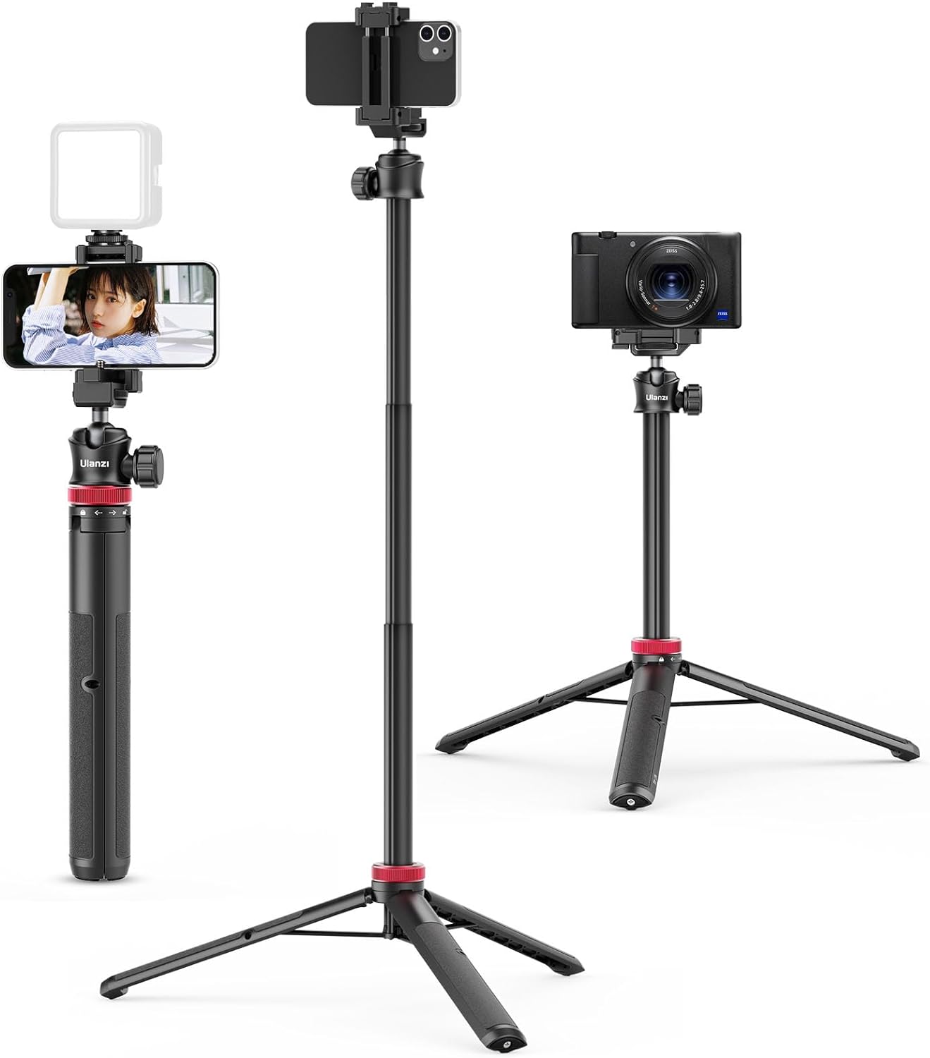 ULANZI MT-44 Extendable Phone Tripod, 59" Selfie Stick Phone Vlog Tripod Stand w...