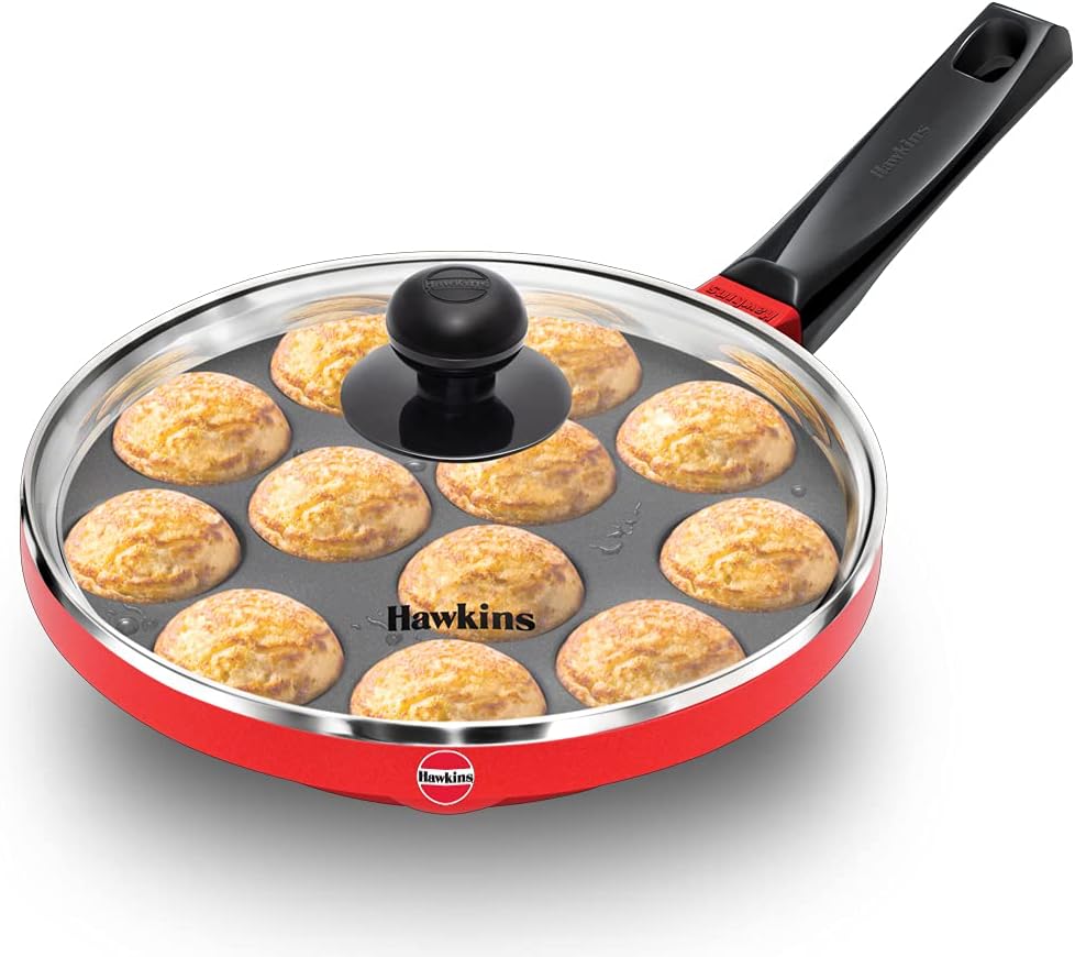 HAWKINS Nonstick Appe Pan with Glass Lid, 12 Cups, Diameter 22 cm, Black (NAPE22...