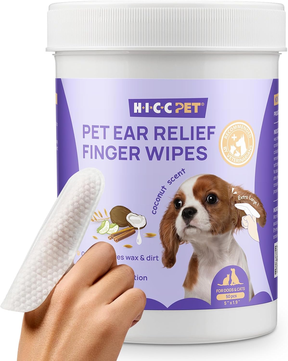 HICC PET Ear Finger Wipes for Dogs & Cats - Gently Remove Ear Wax, Debris - Soot...
