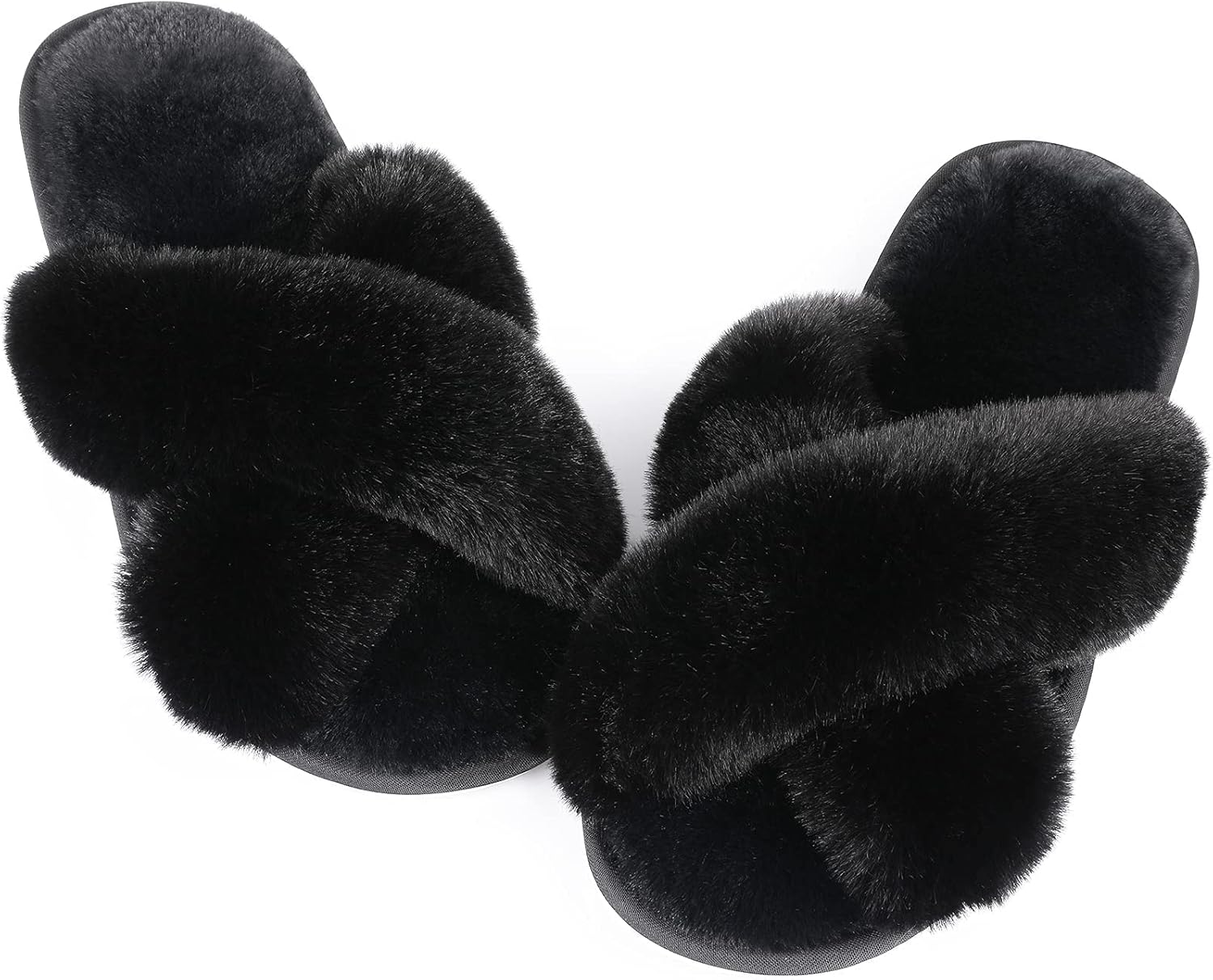 Ankis Womens Fuzzy Memory Foam Slippers Cross Band Cozy Plush Home Slippers Fluf...