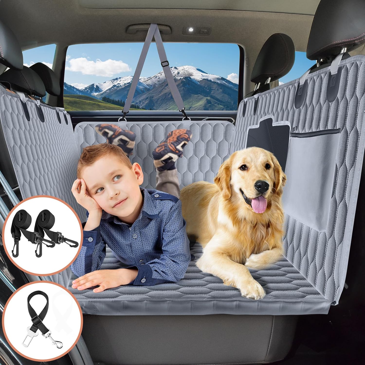 Back Seat Extender for Dogs-Supports 400lb,Waterproof Dog Car Seat Cover Hard Bo...