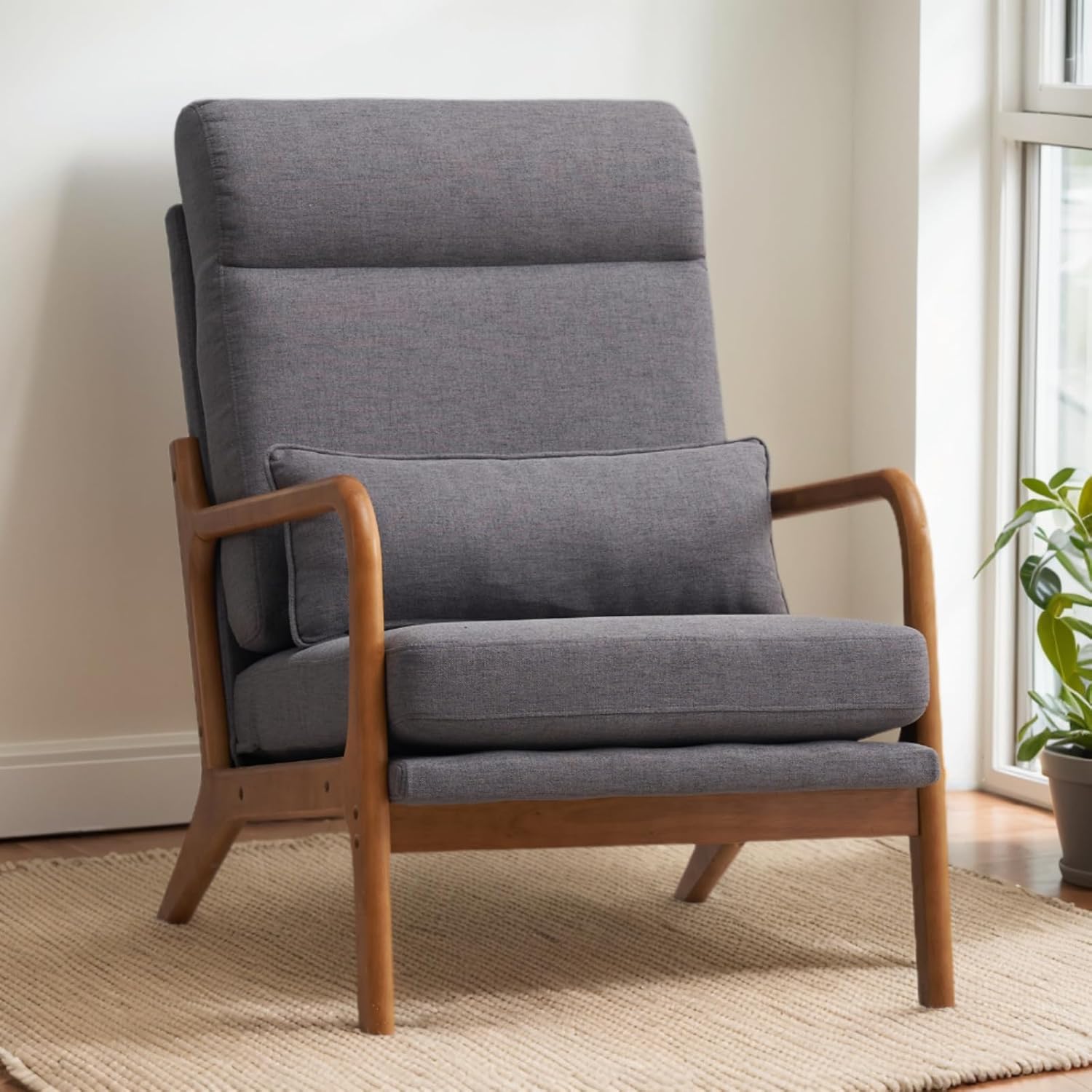 Karl home Accent Chair Mid-Century Modern Chair with Pillow Upholstered Lounge A...