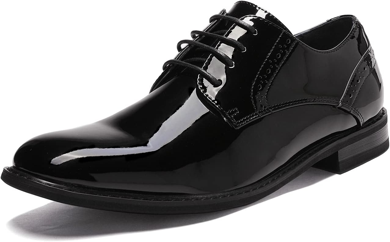 Bruno Marc Men's Leather Lined Dress Oxfords Shoes 10 Black Pat