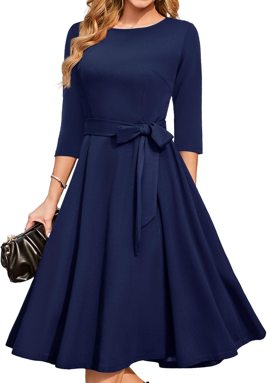 DRESSTELLS Cocktail Dress for Women, Vintage Modest Wedding Guest 3/4 Sleeves Wi...