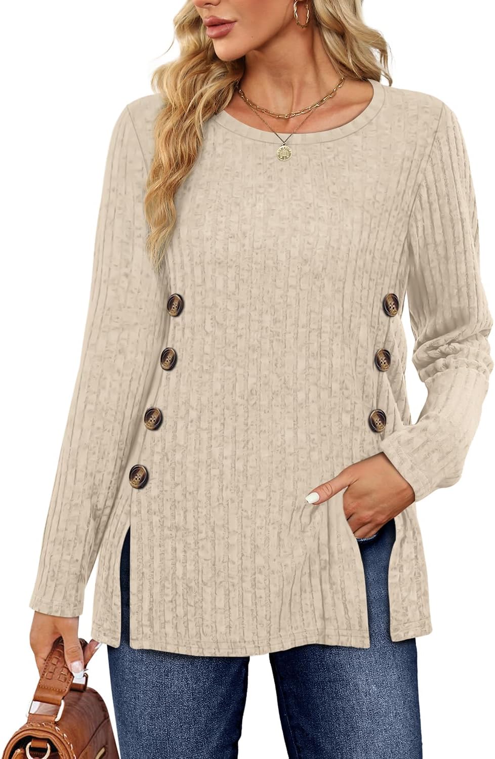 Sampeel Women's Long Sleeve Tops Jumpers Symmetrical Button Down Collar Slimming...