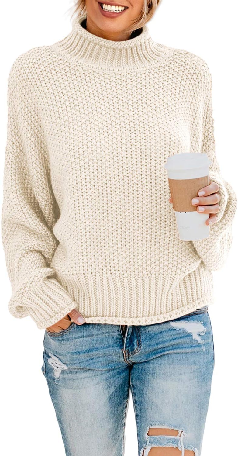 Dokotoo Womens 2024 Winter Fall Solid Turtleneck High Neck Balloon Long Sleeve S...