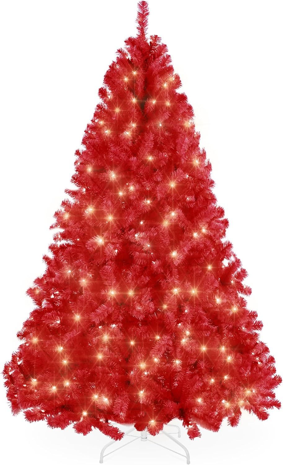 Best Choice Products 4.5ft Pre-Lit Red Christmas Tree, Full Artificial Holiday D...