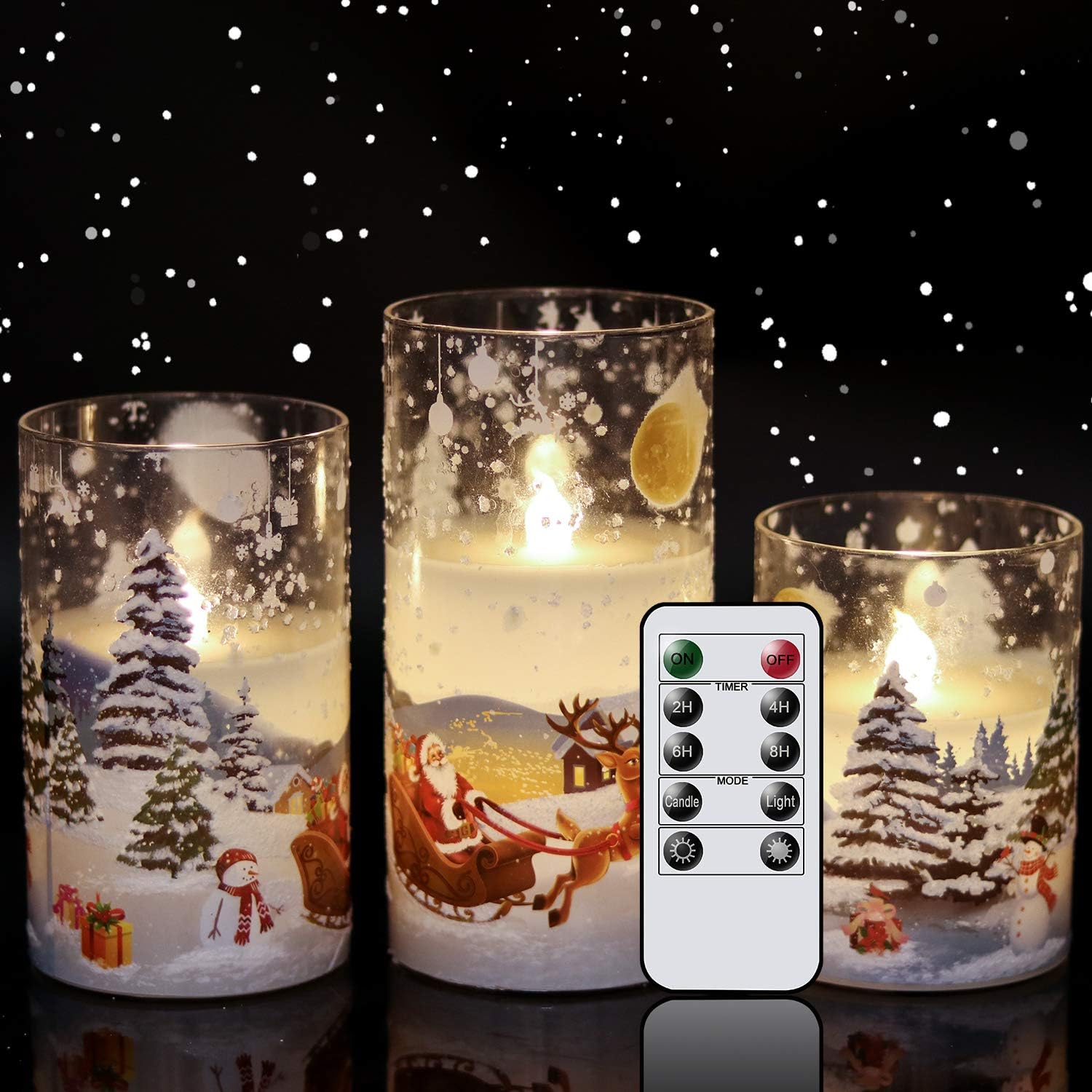 Eldnacele Glass Flickering Flameless Santa Claus Candles with Remote Timer Batte...