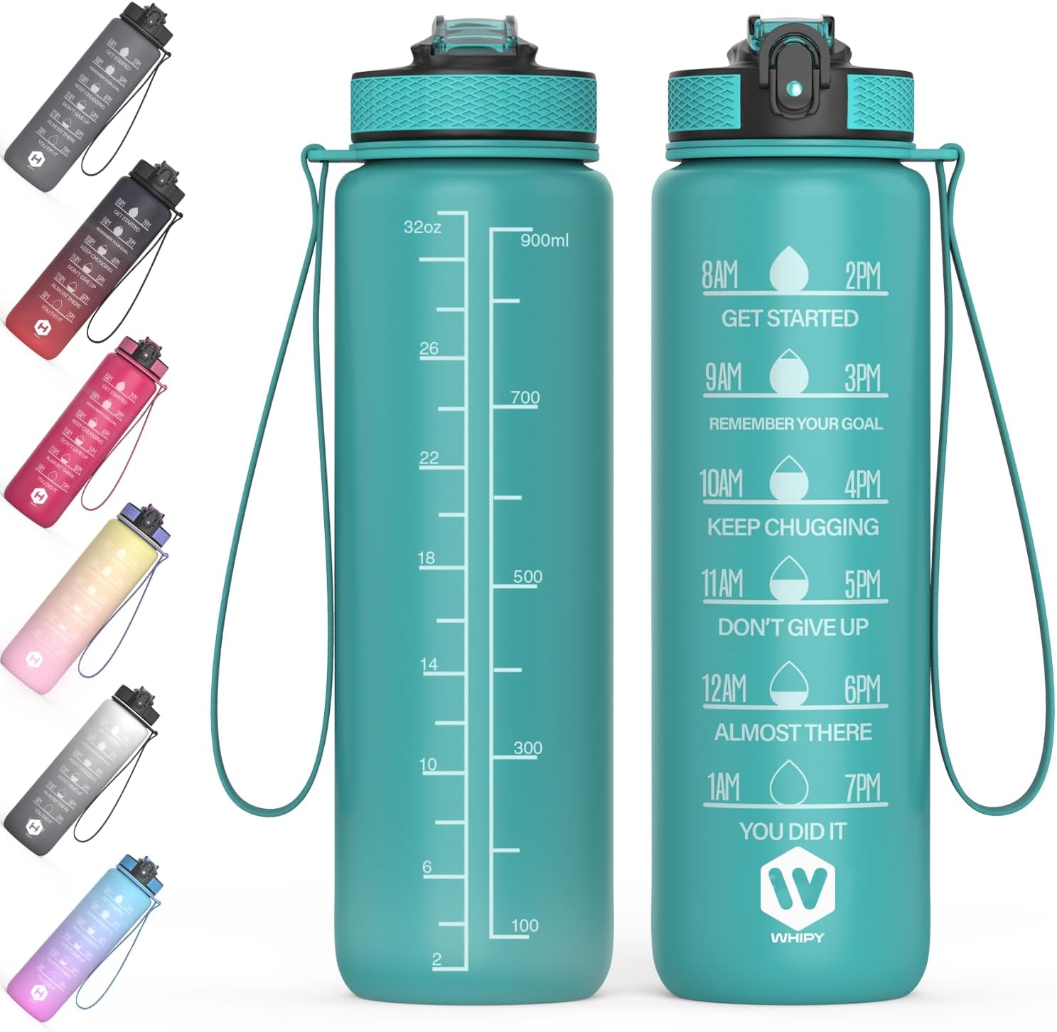 1 Litre Motivational Fitness Sport Water Bottles with Straw & Time Maker, Leak-p...