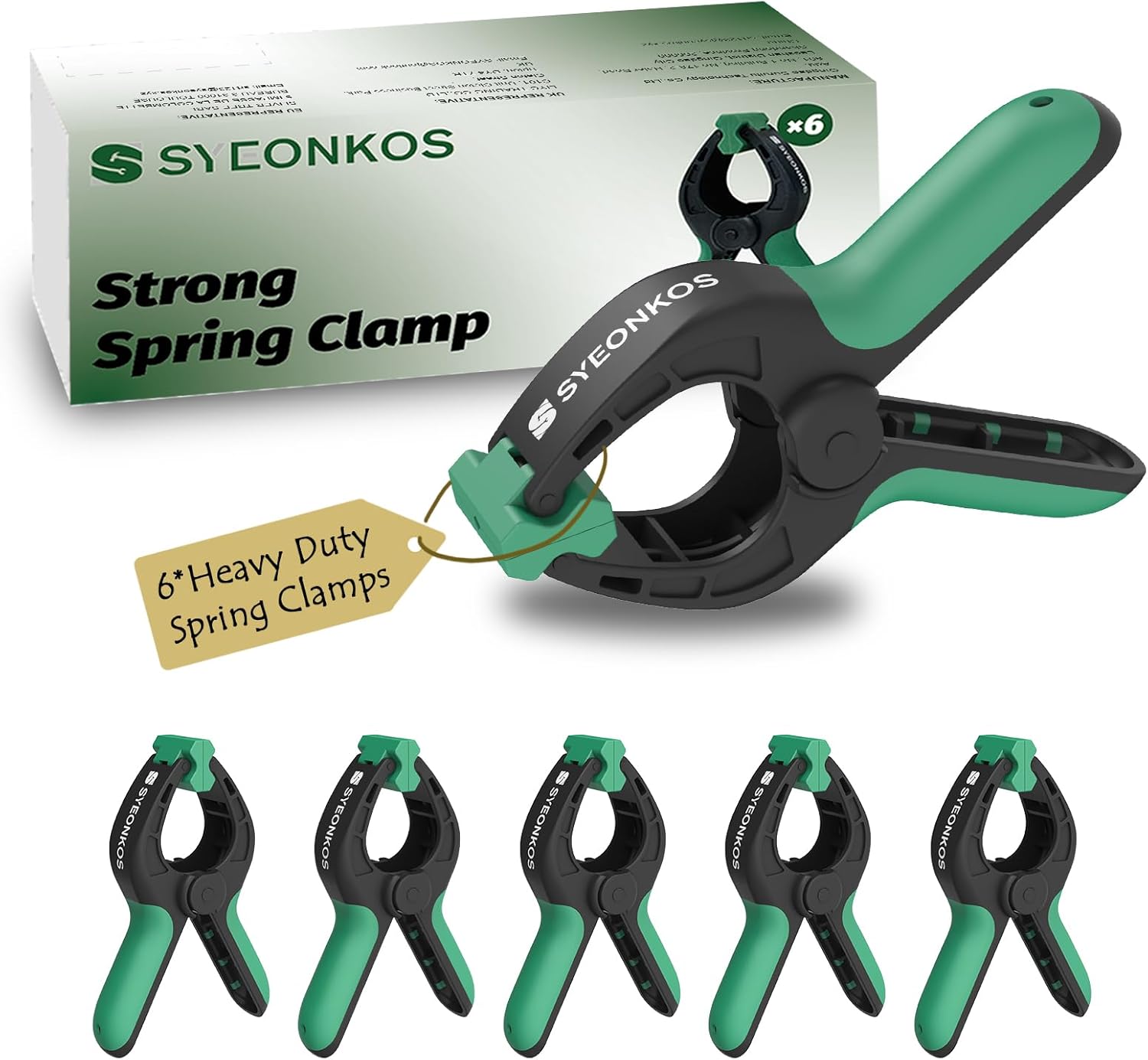 SYEONKOS Spring Clamps 6Pcs, Plastic Heavy Duty Spring Clips, Wood Working Proje...