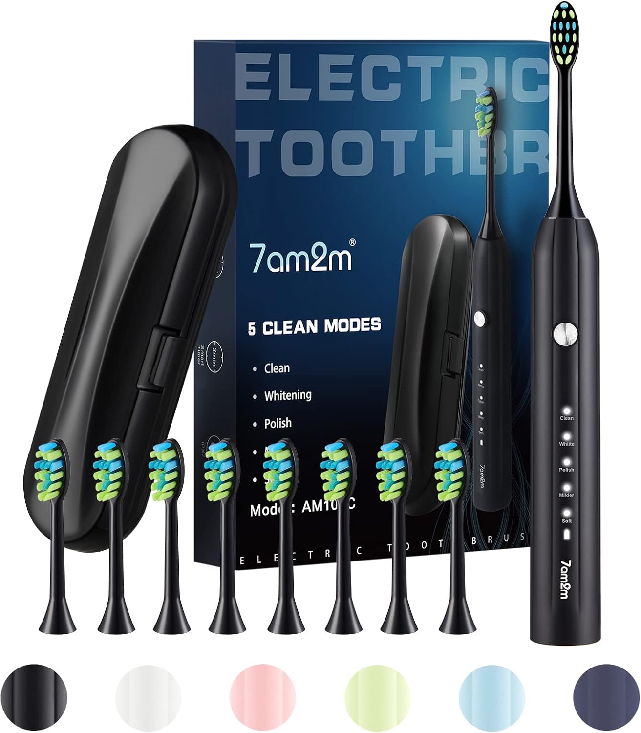 7AM2M Sonic Electric Toothbrush for Adults and Kids, with 8 Brush Heads and Trav...