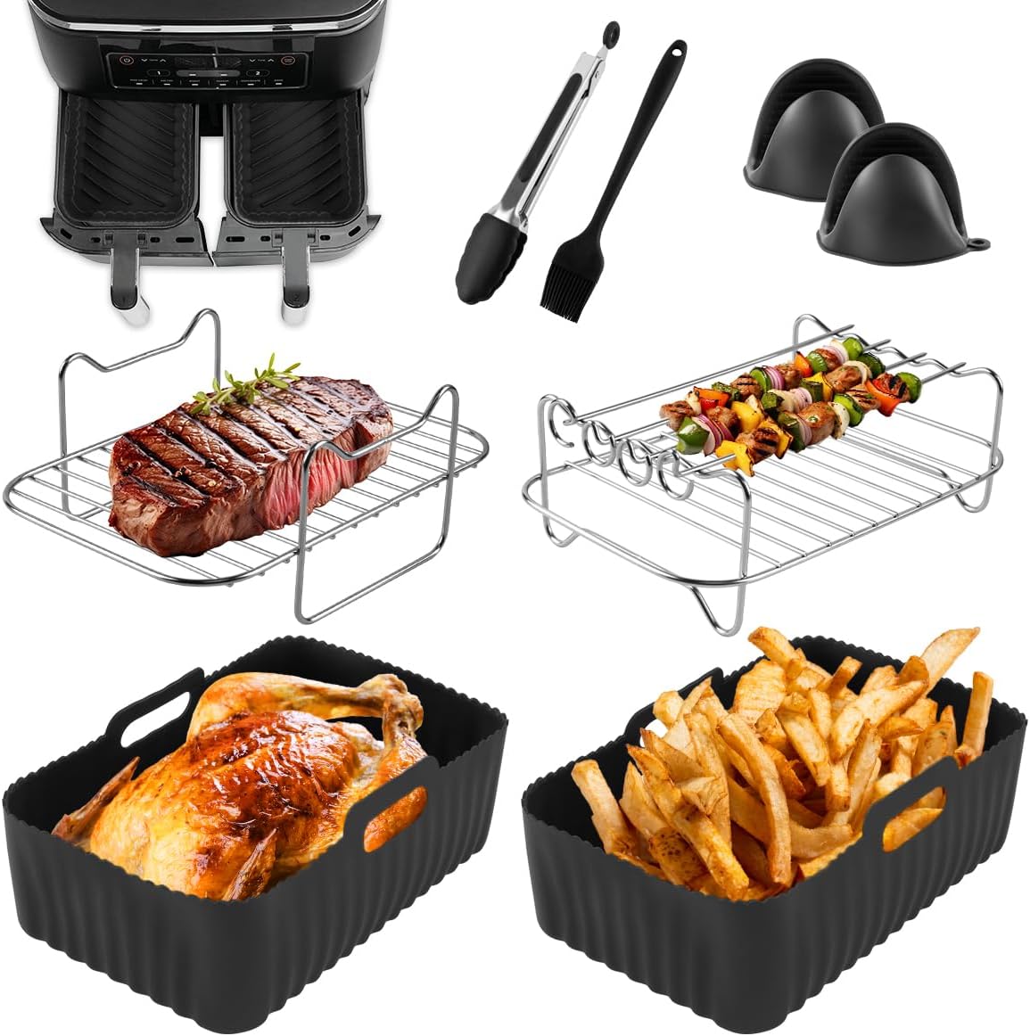 Air Fryer Accessories for Ninja Dual AF300UK AF400UK Tower T17088, 8PCS Ninja Du...