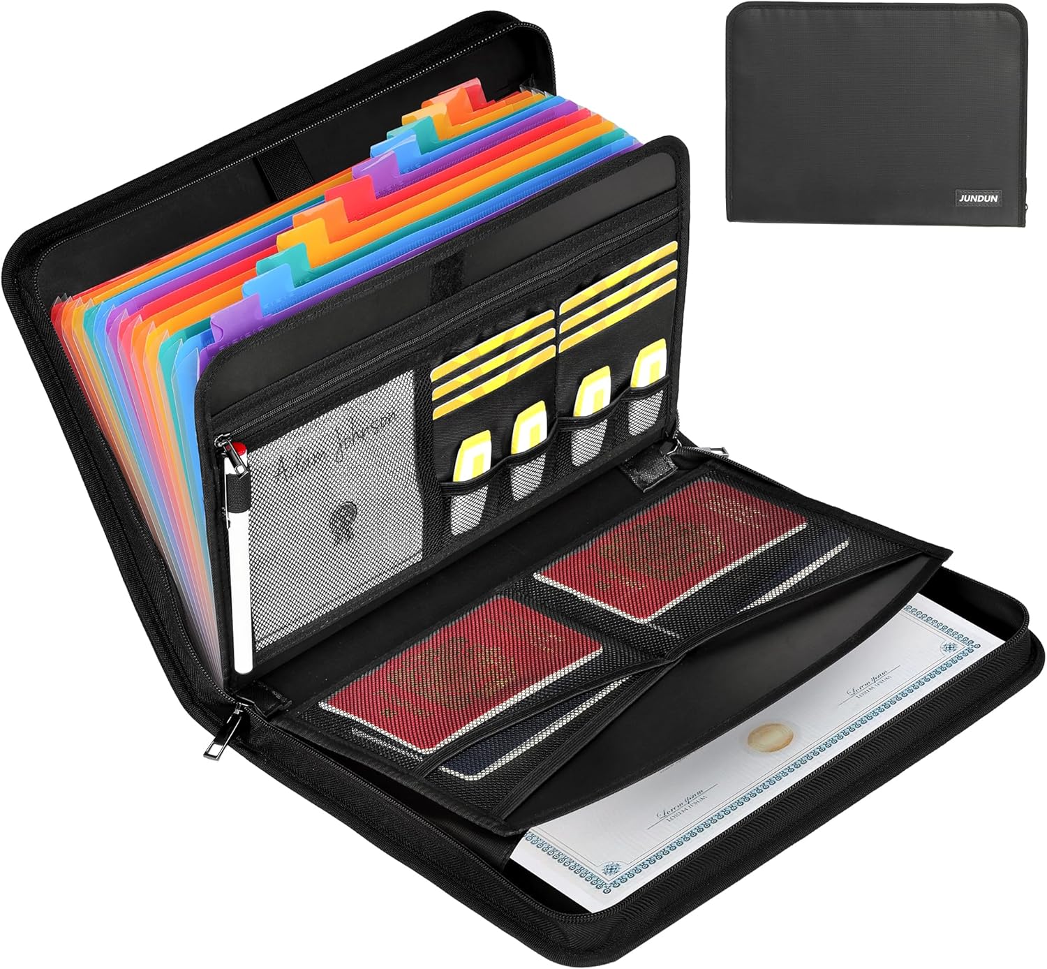 JUNDUN Document Organiser - 13 Pockets Document Folder with Zipper & Labels - Fi...