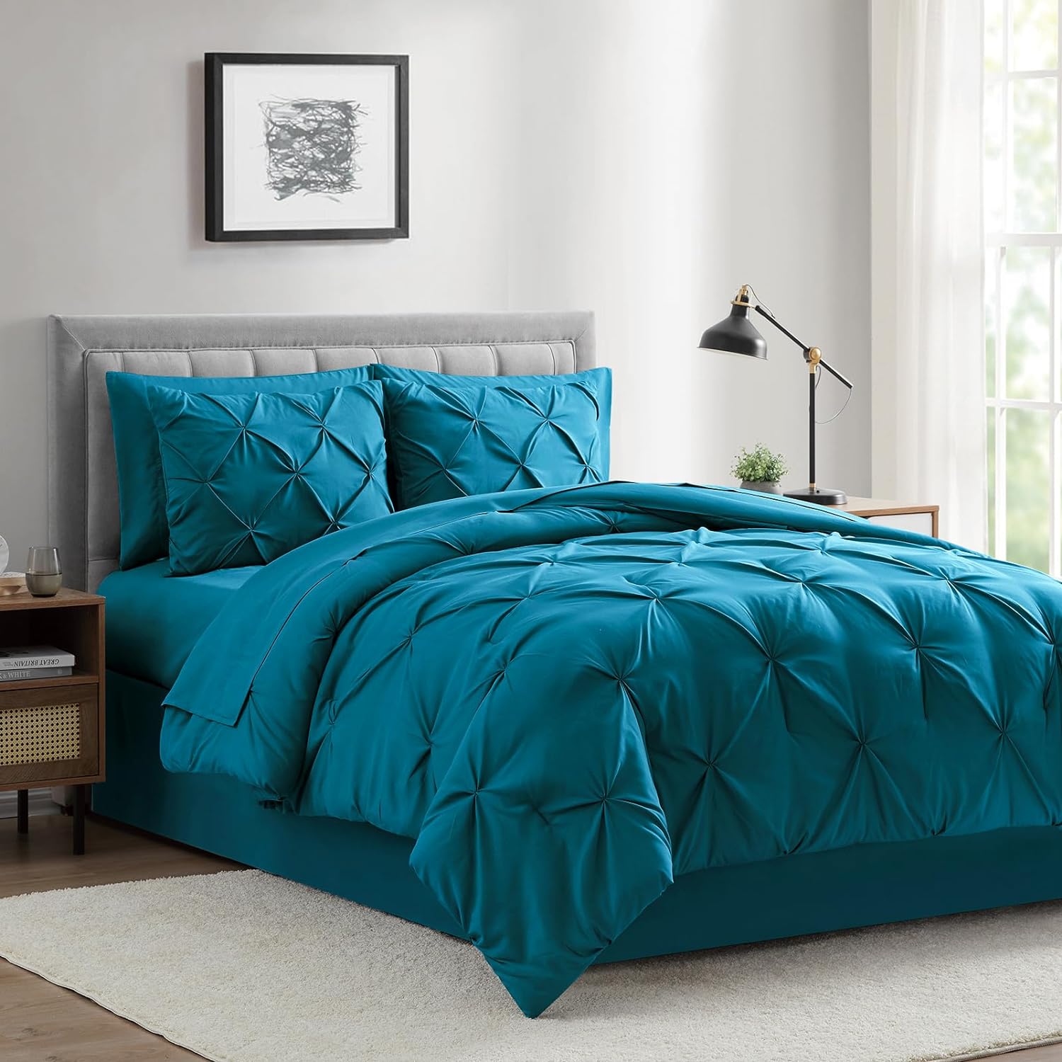BOURINA Comforter Sets 8 Pieces - Pleat Quilted Soft Warm Oversized Microfiber L...