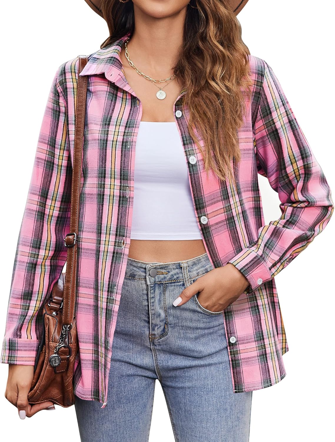 Zeagoo Flannel Shirt Women Button Down Long Sleeve Plaid Shirts Collared 2024 Ca...