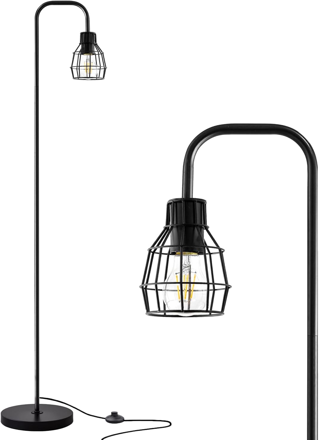 Oneach 63.75" Industrial Floor Lamp Modern Black Floor Lamp with Footswitch Meta...