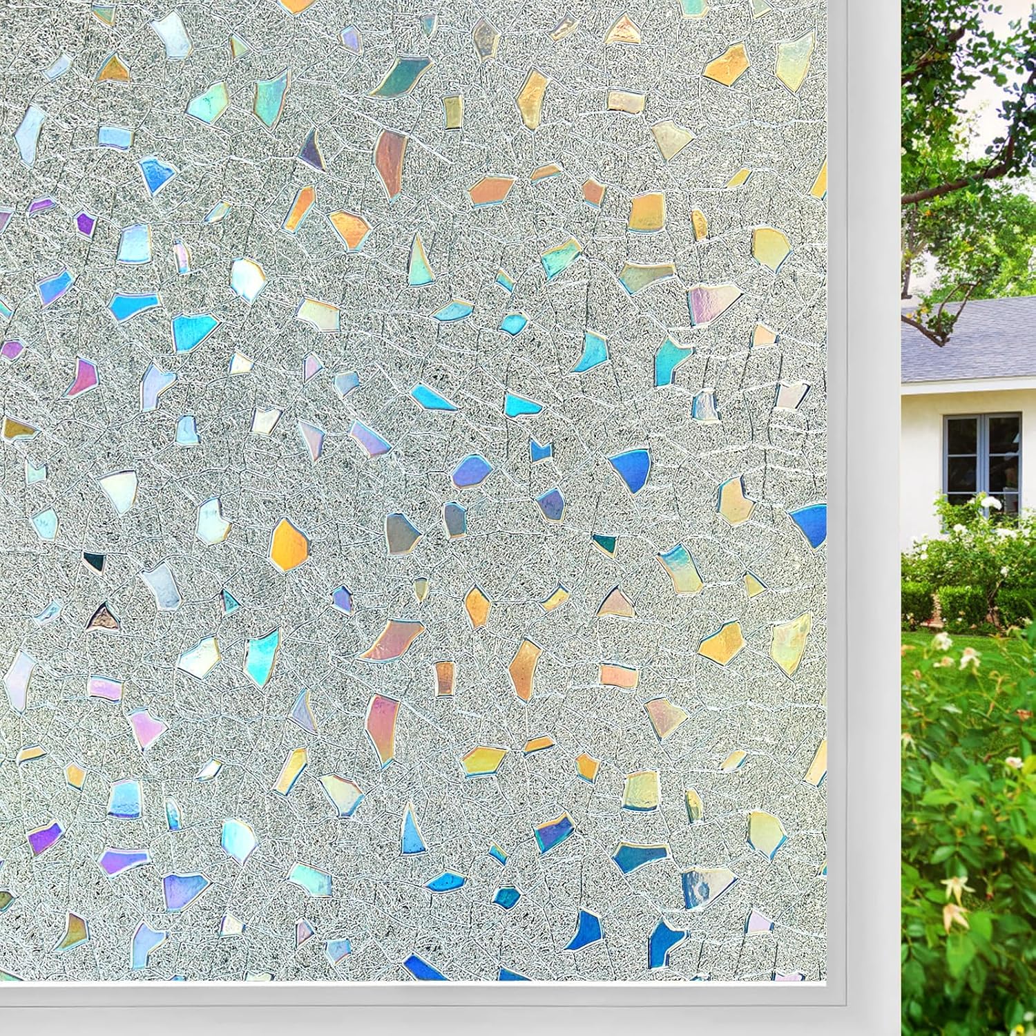 Coavas Stained Glass Window Privacy Film 3D Rainbow Decorative Heat Control UV B...