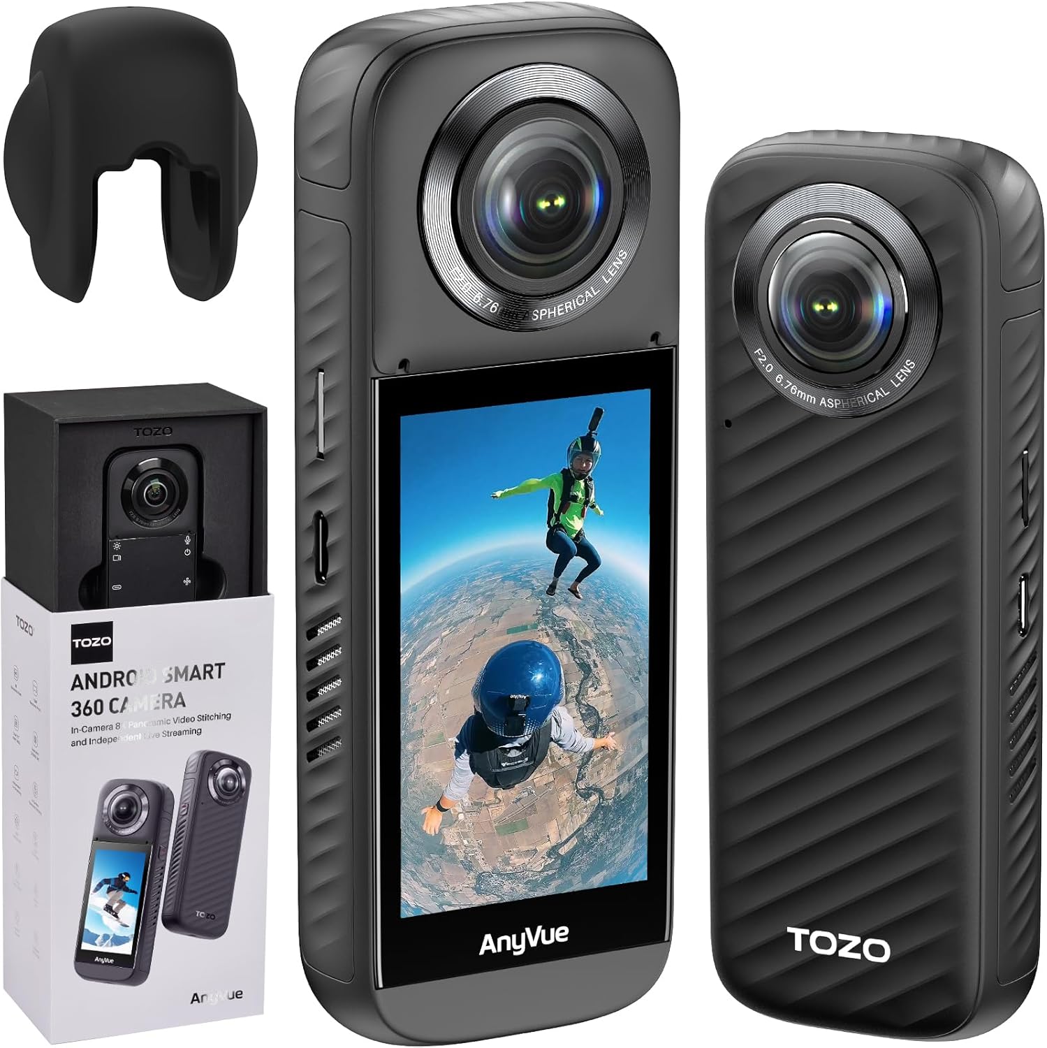 TOZO AnyVue Android Smart 360 Action Camera with 1/2" 4800W CMOS, 5.7K 360 Video...