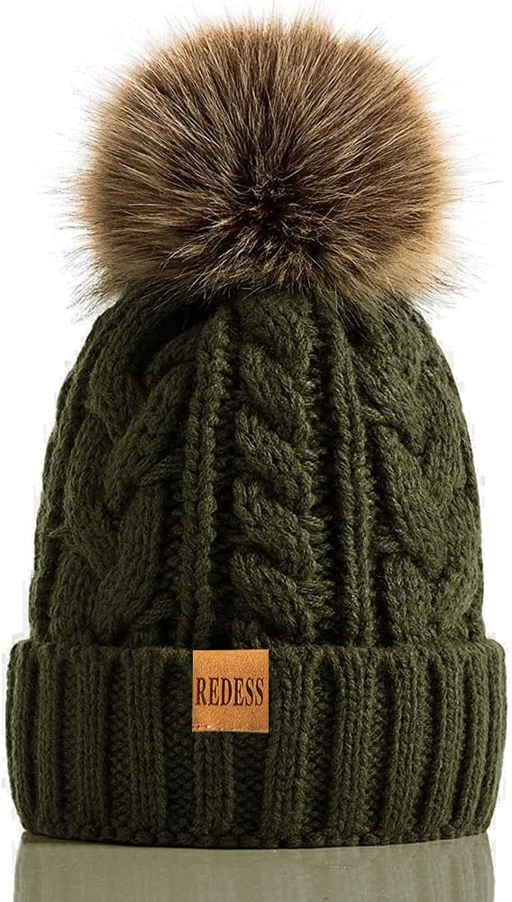 REDESS Women Winter Pom Pom Beanie Hat with Warm Fleece Lined, Thick Slouchy Sno...