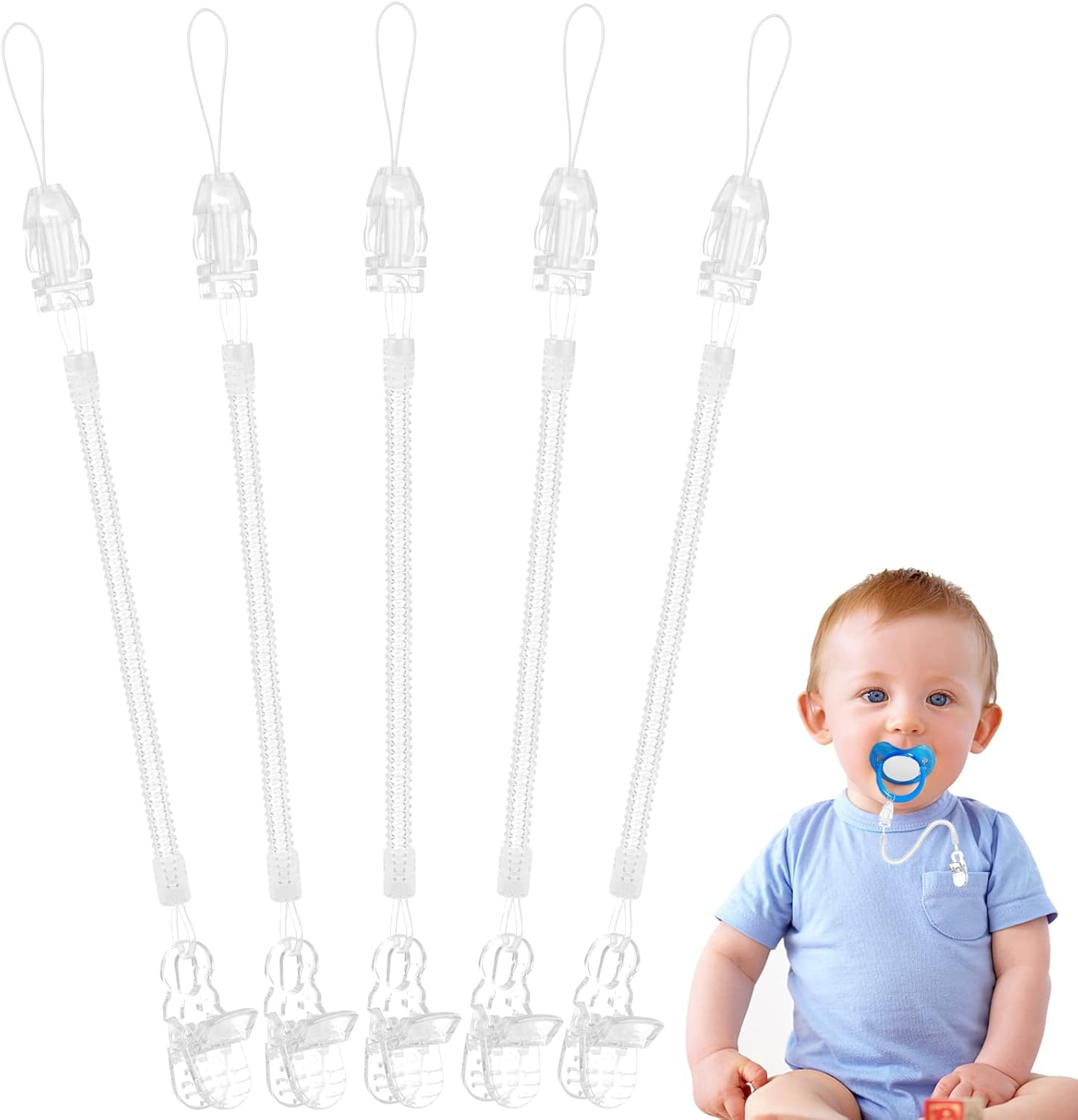 Vicloon Baby Dummy Clips,5 Pcs Dummy Clips for Baby,Spring Dummy Clip Boys Girls...
