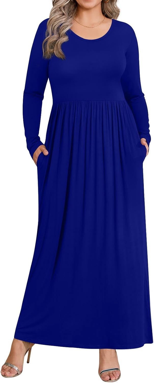 BISHUIGE Womens XL-6XL Long Sleeve Casual Plus Size Maxi Dresses with Pockets 4X...