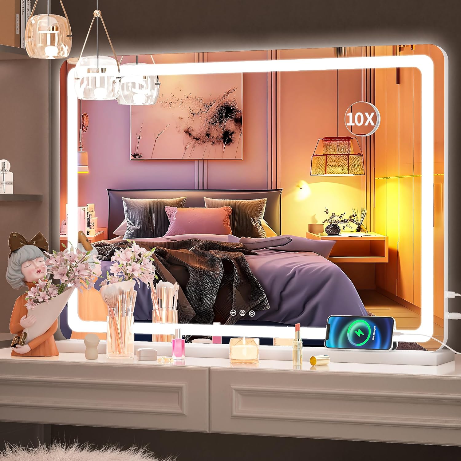 Hasipu Vanity Mirror with Lights, 23" x 18" LED Makeup Mirror, Lighted Makeup Mi...