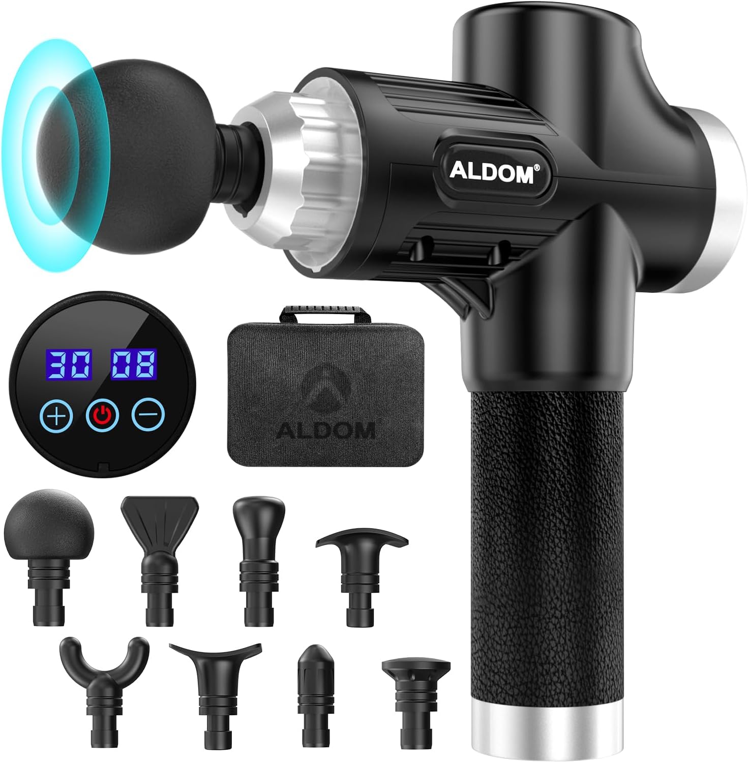 ALDOM Massage Gun Deep Tissue Muscle Massager, 8 Heads & LCD Screen,4800rpm & 30...