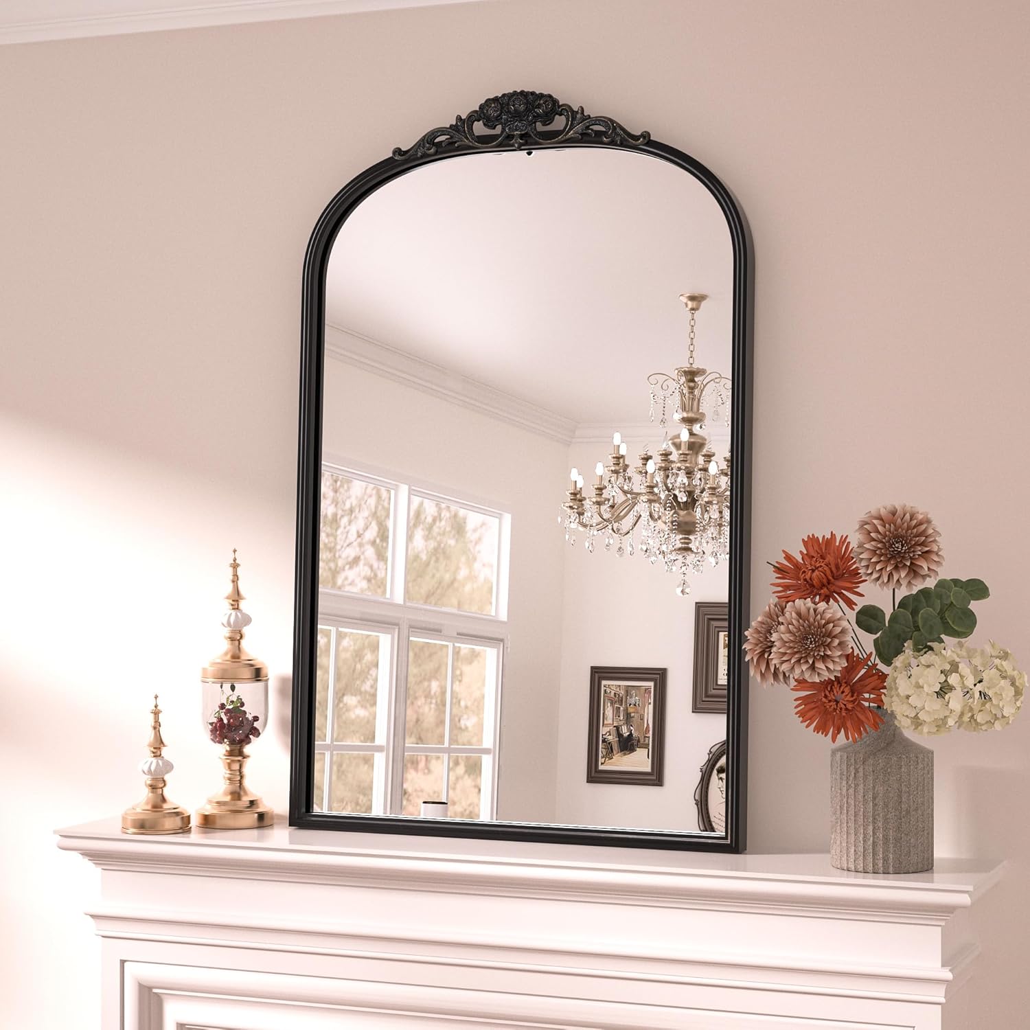 Keonjinn Antique Arched Mirror 24" x 36", Black Vintage Mirror for Wall, Vintage...