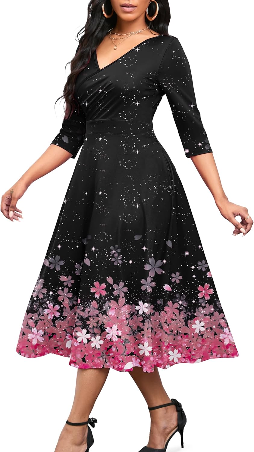 Nmoder Women's Casual Wrap Flared Midi Dress Wedding Guest Cocktail Tea Dresses...