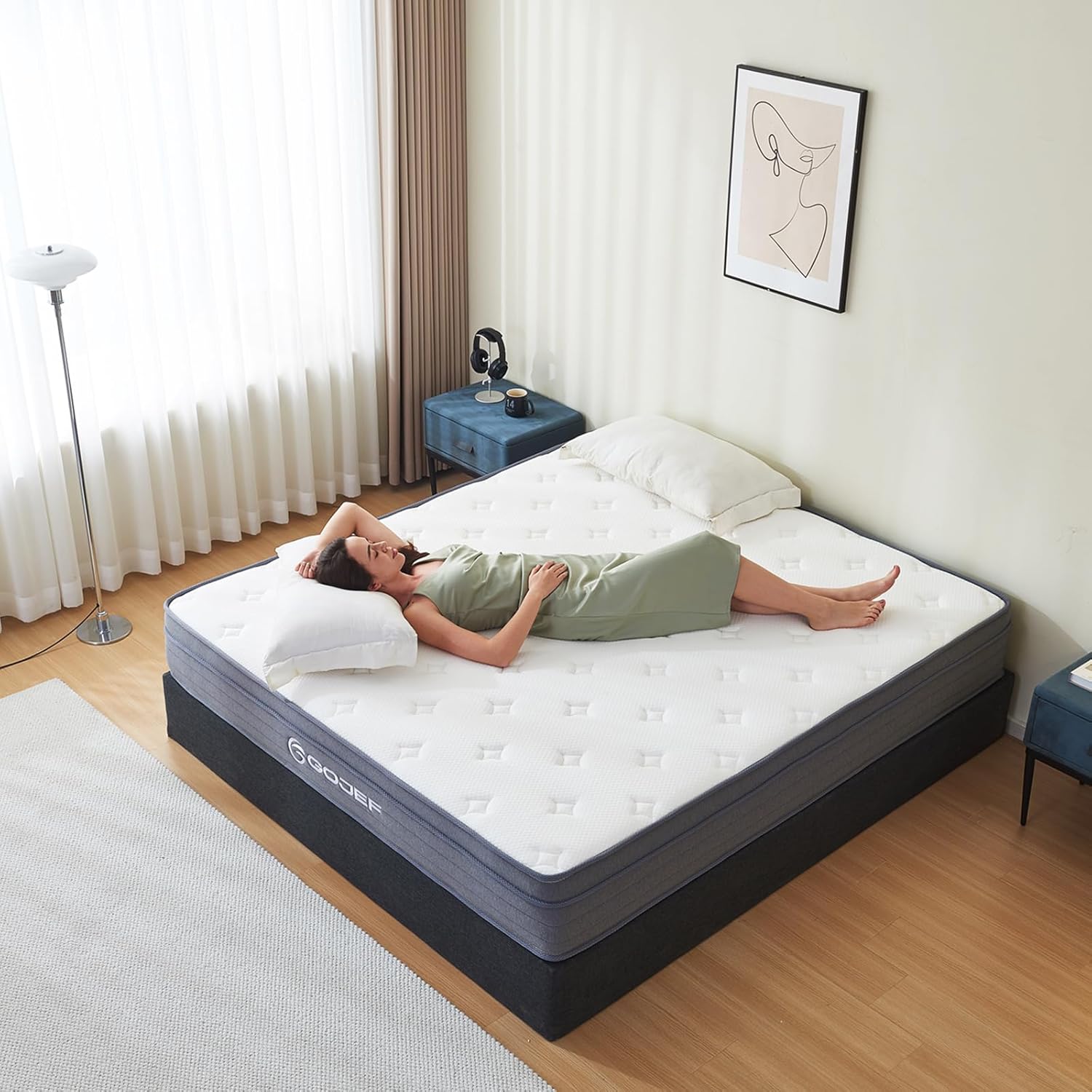 King Size Mattress, 12 Inch King Mattress, Hybrid Mattress in a Box with Indepen...