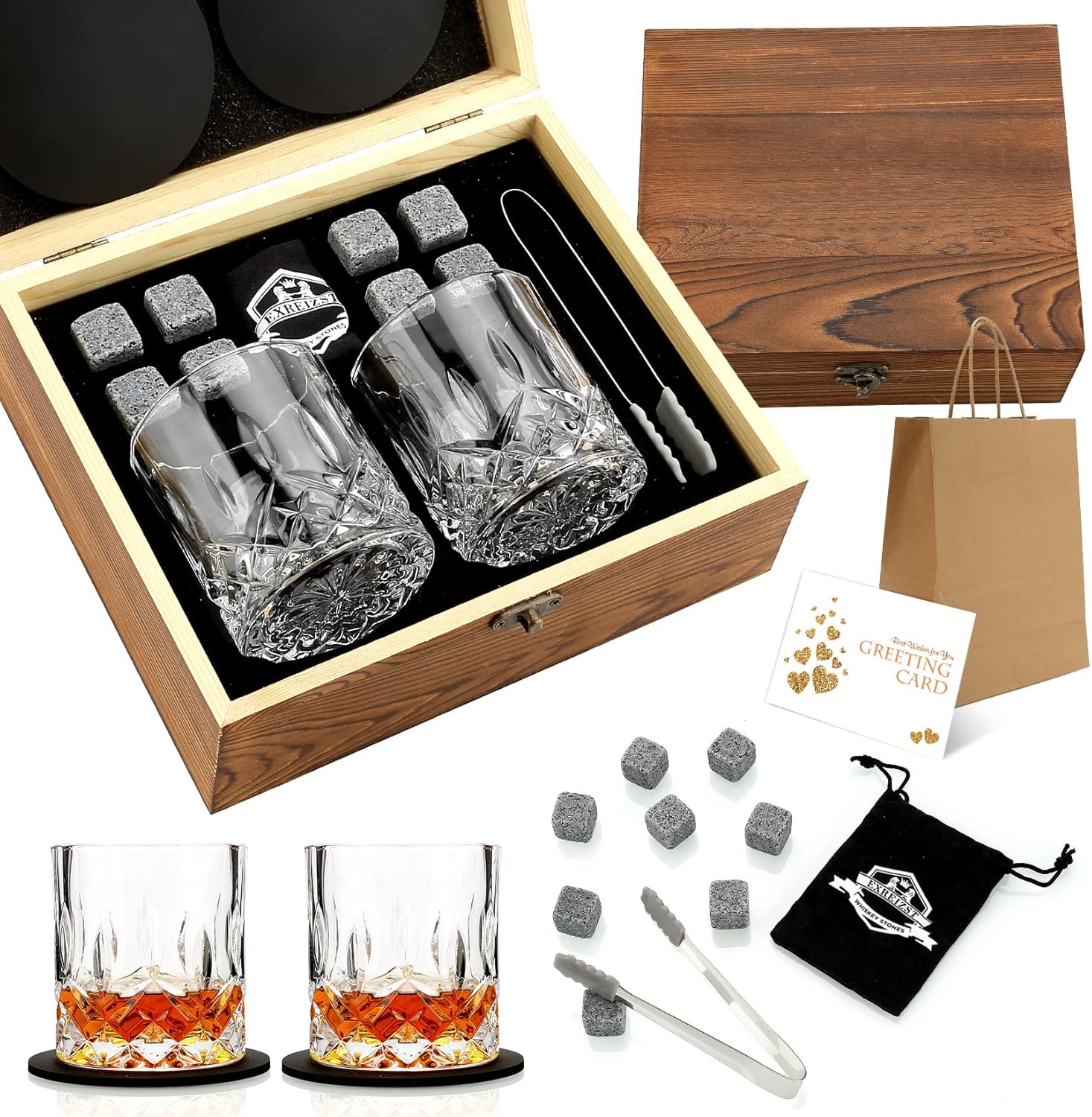 Whiskey Stones, Whiskey Glass Gift Set, Whisky Rocks Chilling Stones in Handmade...