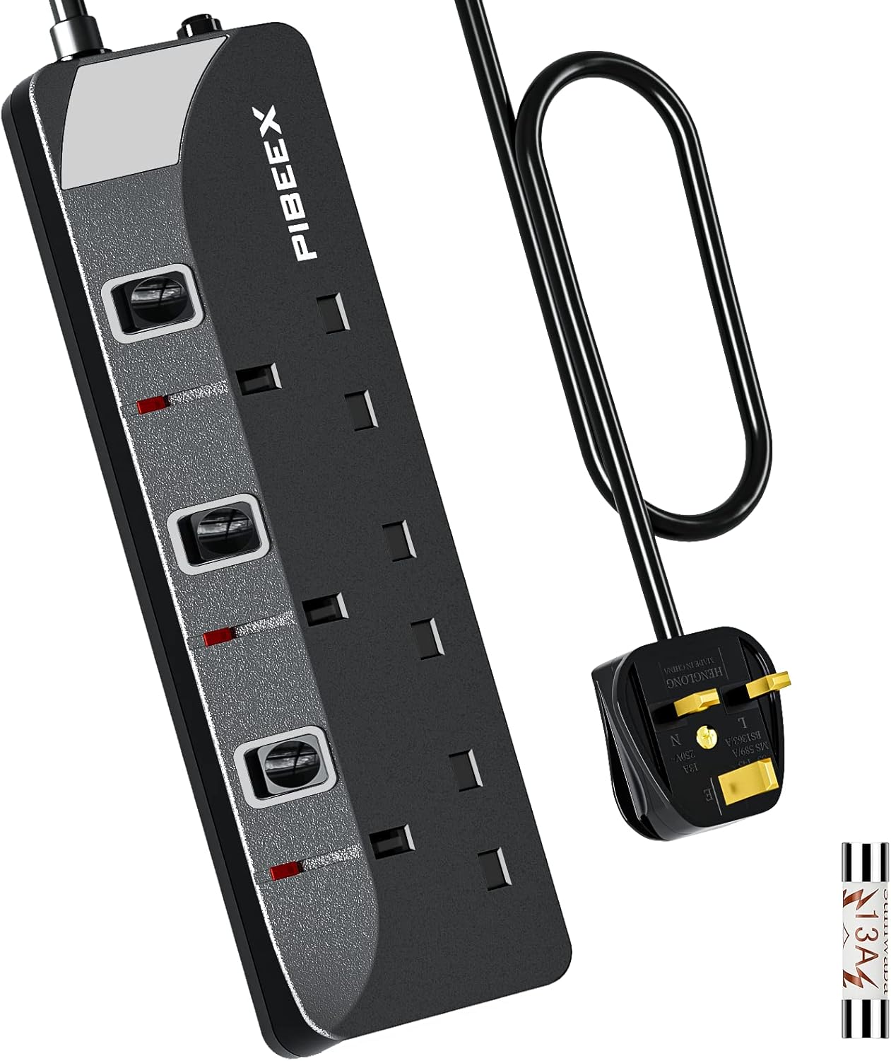 PIBEEX Extension Lead 3 Way Plug Sockets with Individual Switches Wall Mountable...