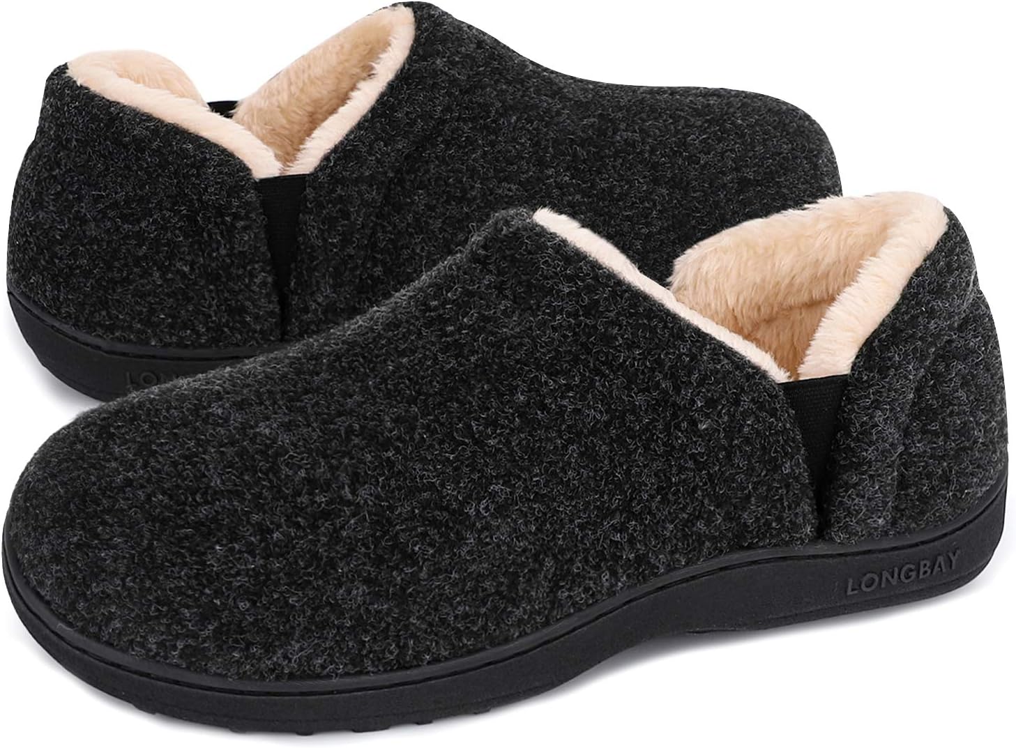 LongBay Men's Warm Memory Foam Slippers Home House Indoor Outdoor Anti-Slip Wint...