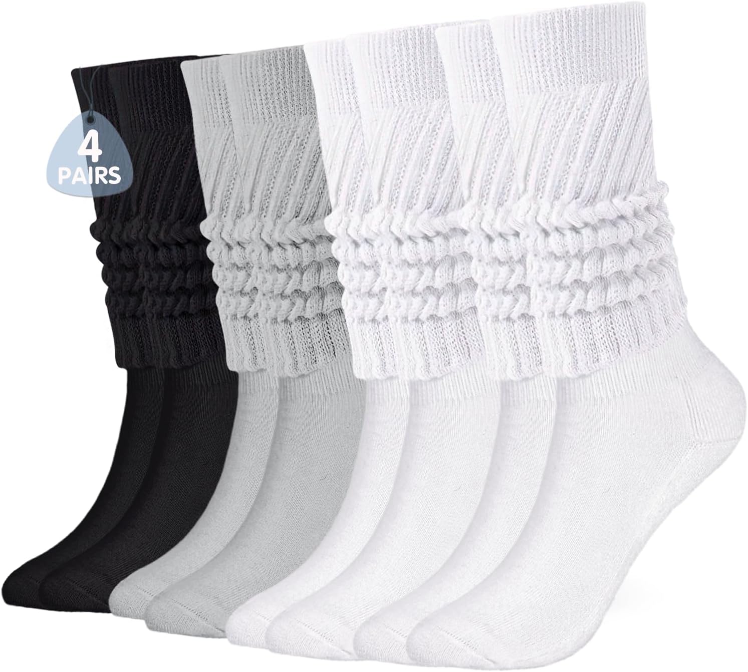 Buauty Women's Slouch Sock 4 Pairs, Scrunch Knee High Slouchy Sock, Scrunchie Bo...